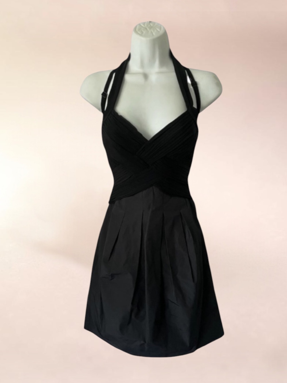 BCBG Black Evening Haler Satin Bubble Dress Size 4